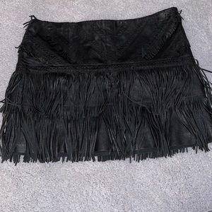 Parker Black leather fringy skirt